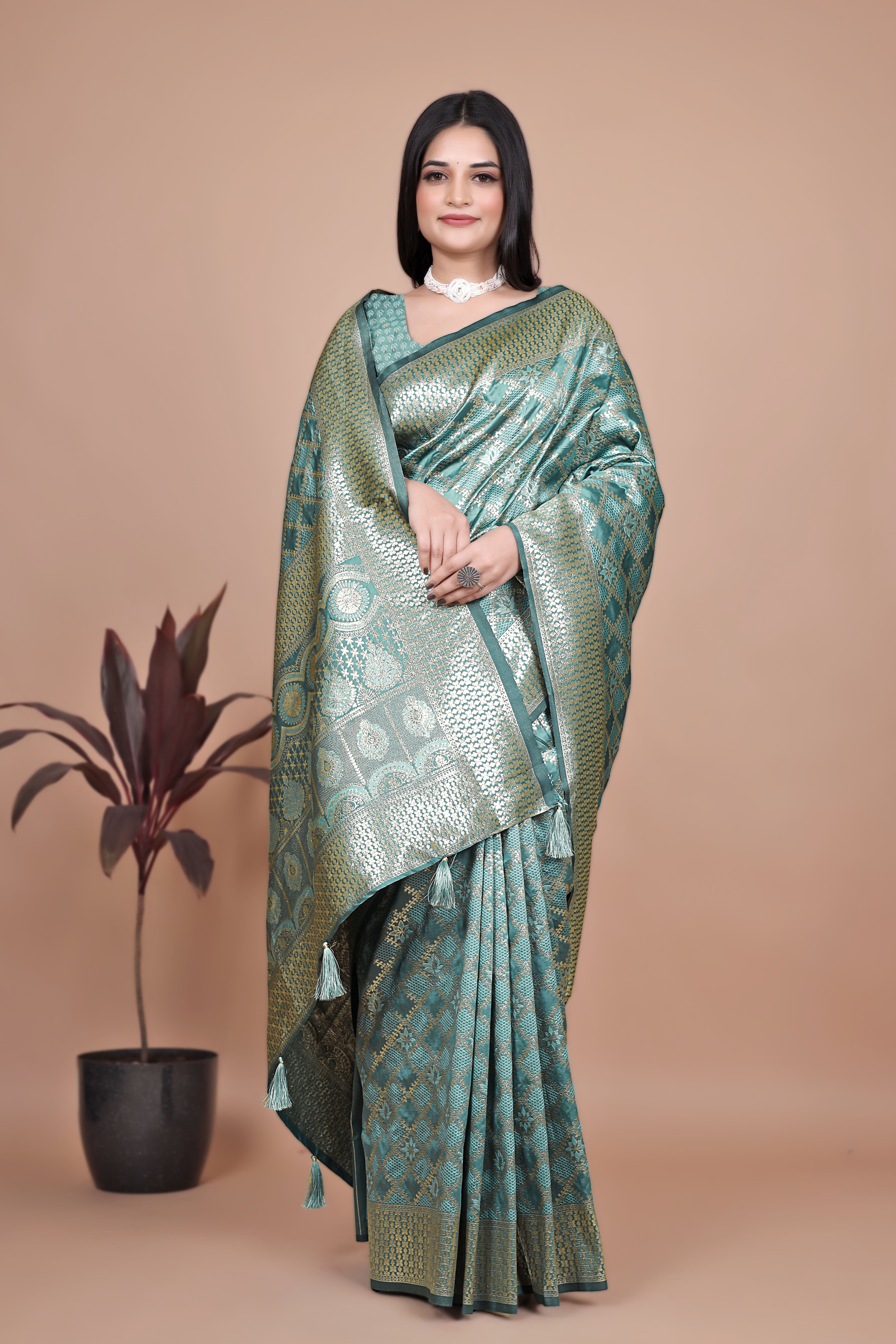 Banarasi Silk Saree with Golden Zari Elegance with 4 color ✨💚